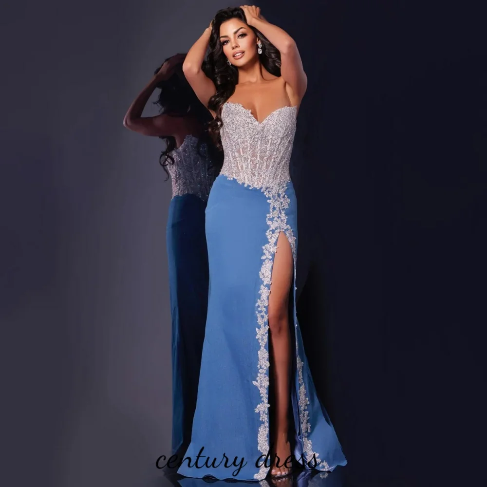 

Customized V-neck Lace Applique Women Prom Formal Dress Evening Dress Mermaid Sexy Beading Party Dress Women Evening Gown