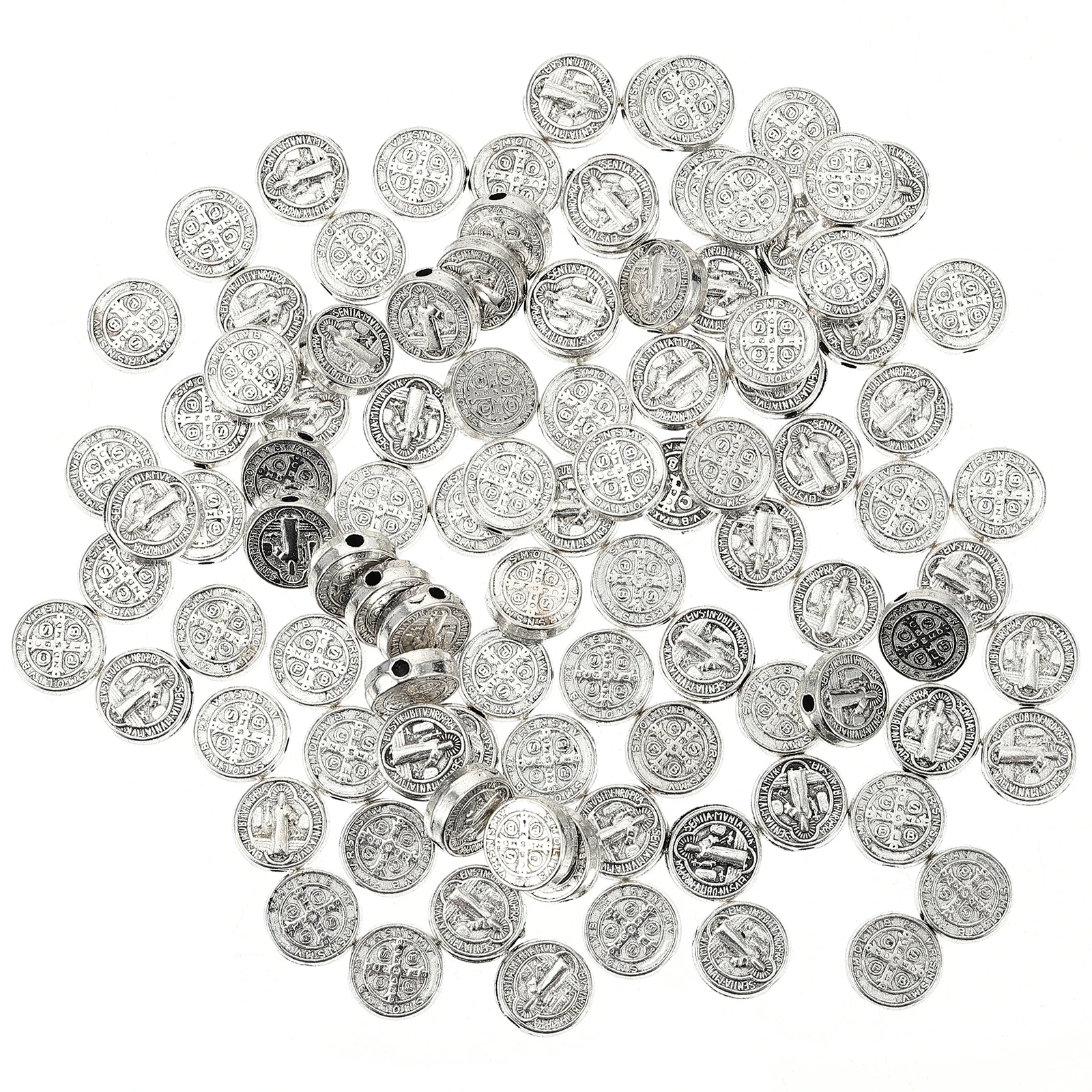 

100pcs Crucifix Beads Round Alloy Cross DIY Bracelet Necklace Dress Decoration Gifts Craft Project Jewelry Making