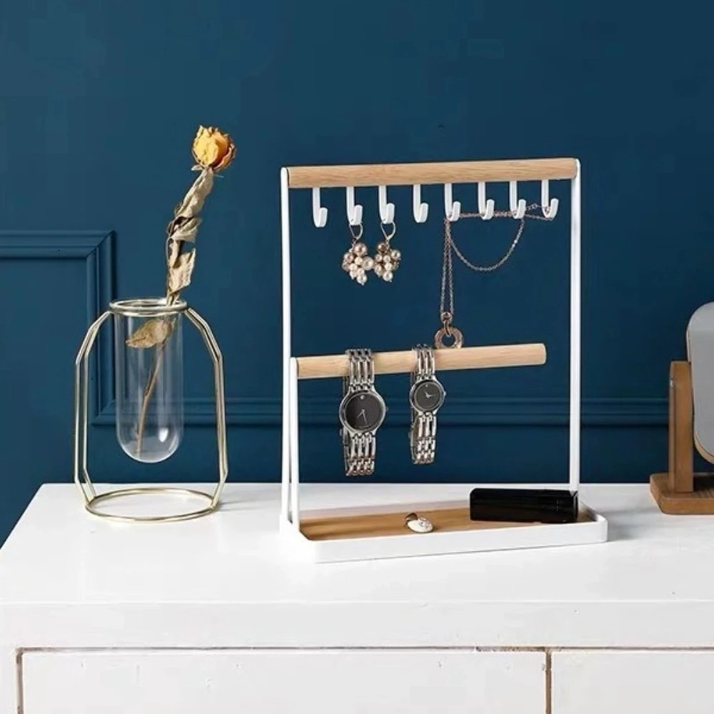 

New Hanging Jewelry Display Rack Storage Tray 2-Tier Design T-shaped Holder Space-saving Rectangle Stand Jewelry Organizer