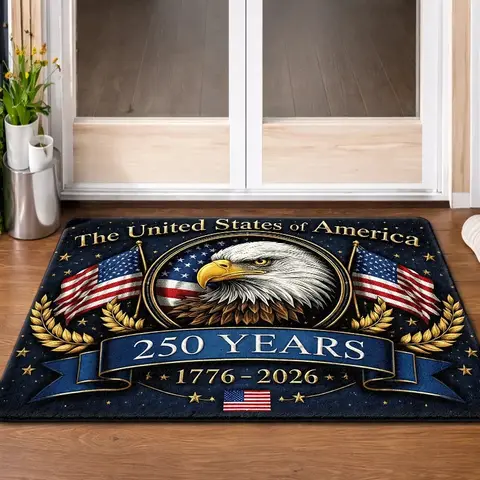 Patriotic 250th USA Anniversary Doormat American Eagle Flag Design Non Slip Entrance Rug for Independence Day Home Decor Gift