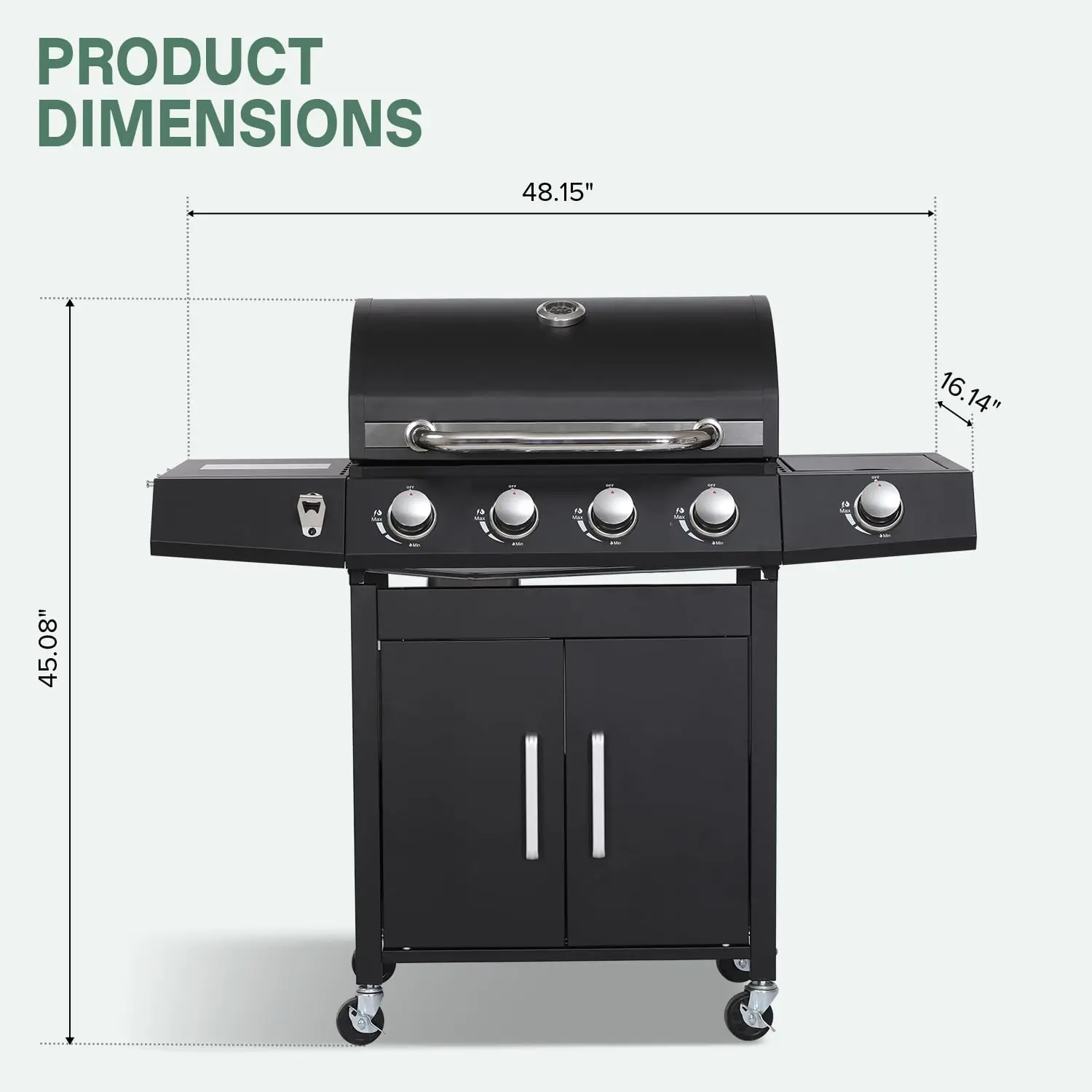 4-Burner Propane BBQ Gas Grill with Side Burner, Black, Customized