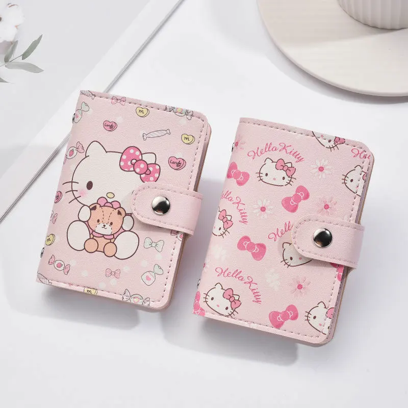 Pu Hello Kitty Money Bag portamonete Kawaii Cartoon Anime Pu portafoglio in pelle porta carte di credito portafoglio con bottoni per donna uomo