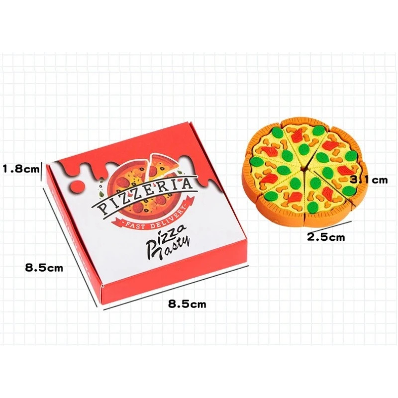 7Pcs/Set Simulation Pizza Slice Eraser Box Set Kawaii Realistic Food Pencil Rubber Creative Student Stationery Christmas Holiday