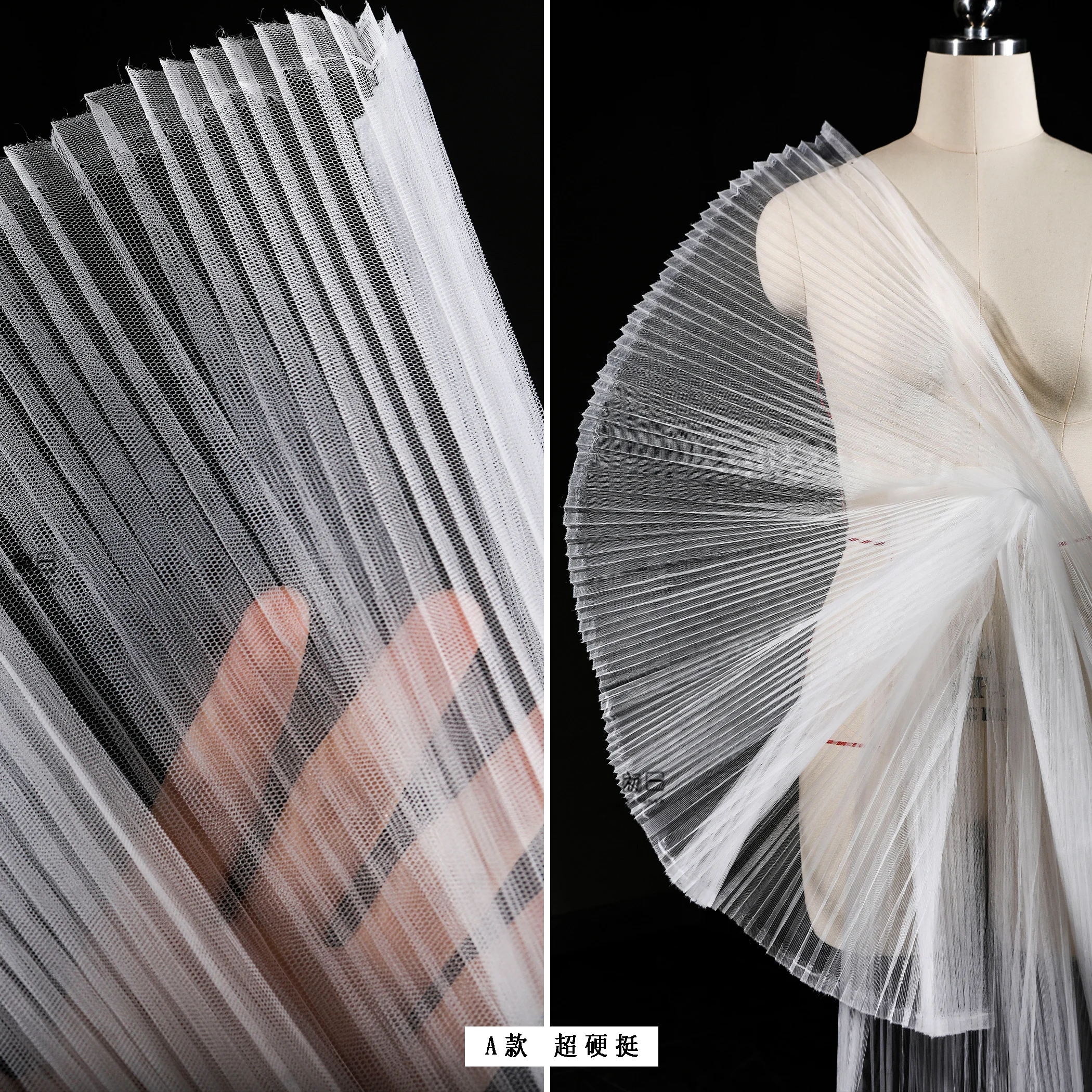 White/black Stiff Pleated Organ Folding Mesh, Wedding Dress Cloth, Creative Hand-decorated Designer Fabric