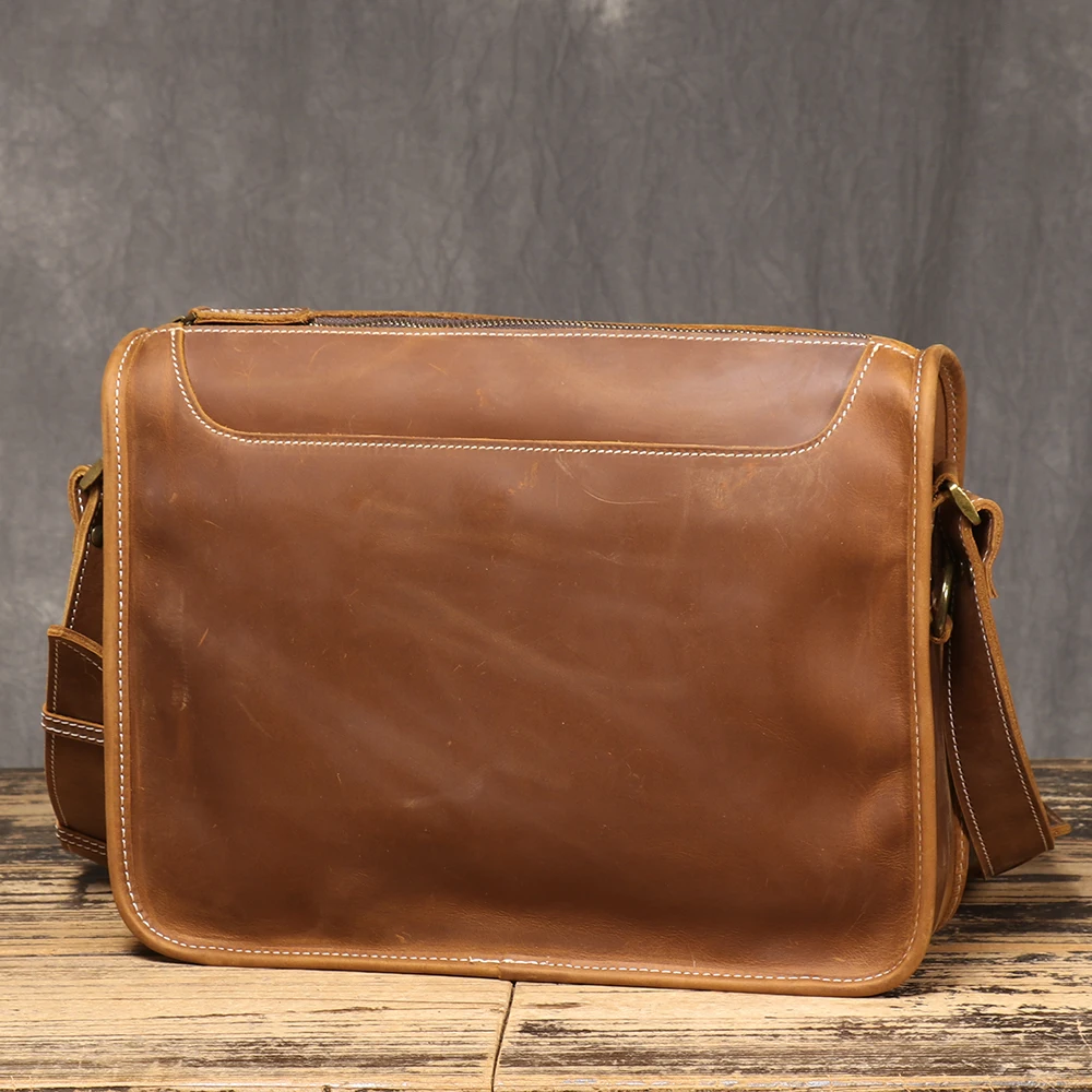 ROOG Classic Vintage Leather Crossbody Bag, Made From First-Layer Crazy Horse Cowhide, Fits A 13-Inch iPad.