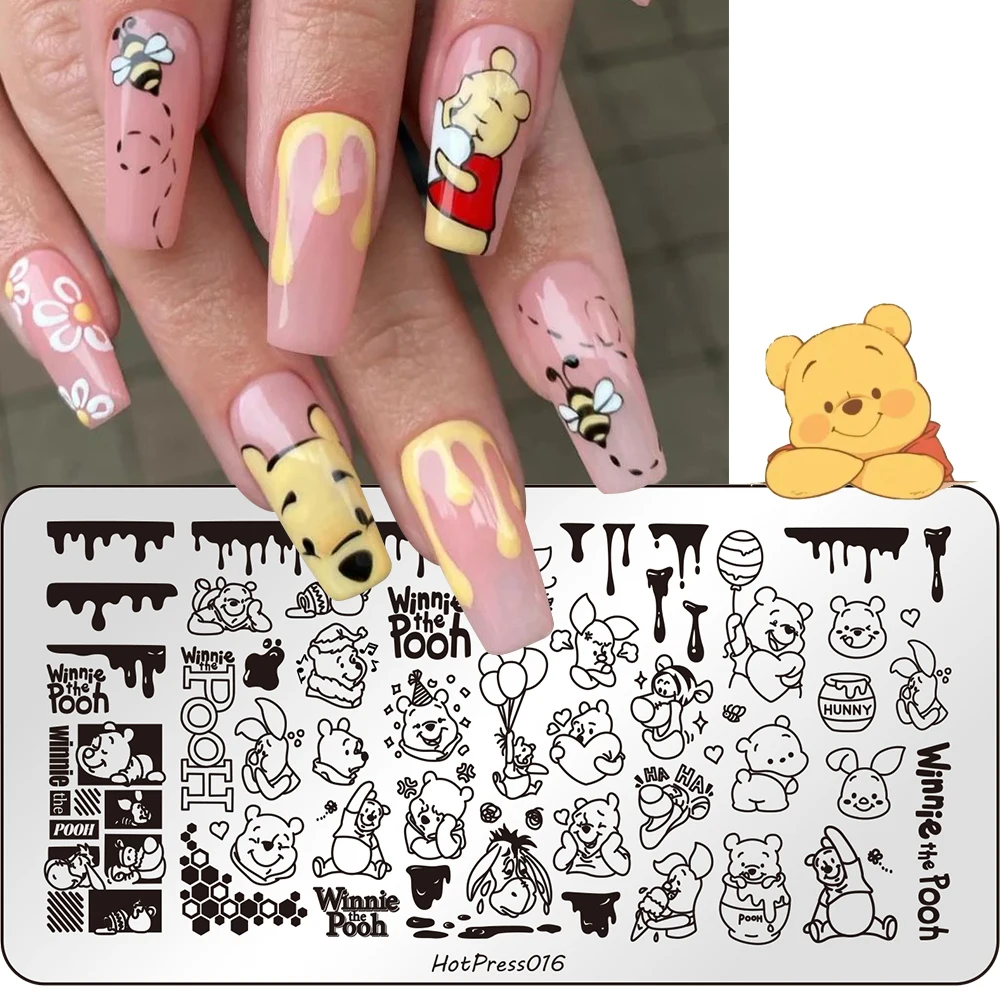 6 × 12 センチメートル 3D ミッキー & ミニー & クマ & キティ猫ネイルアートテンプレートステンレス鋼かわいい漫画ミッキーネイルスタンピング DIY マニキュアツール