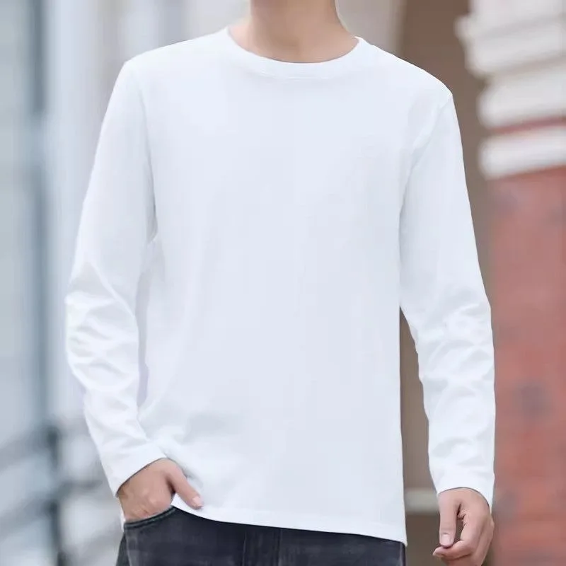 Camiseta de manga larga de color liso para hombre, sencilla y versátil, moderna y cómoda, top informal de manga larga con cuello redondo