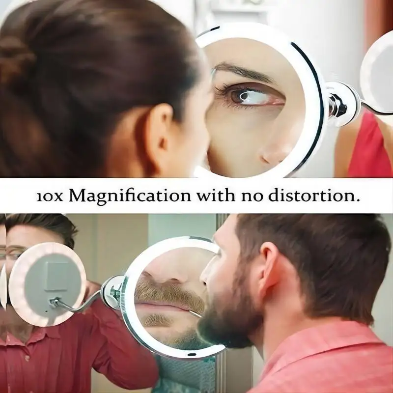 360° Flexible Lighting, 10x Magnification Led Wall Mounted Vanity Mirror With Lights Hd Magnifying Beauty Mirror