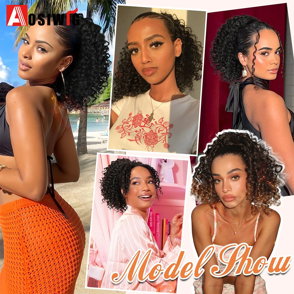 Elastischer Gummiband-Pferdeschwanz, verlängert um 25,4 cm, kurzer afrikanischer lockiger Pferdeschwanz, afrikanische Frauen, flauschiger Pferdeschwanz, synthetische Perücke