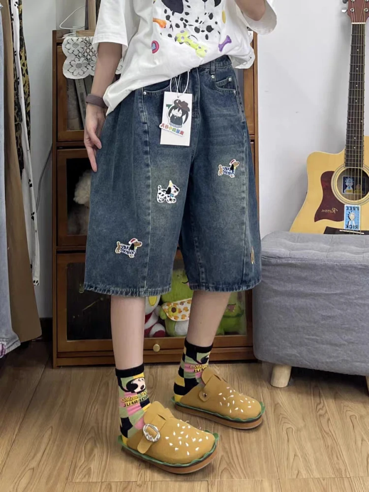 

Плюс размер с высокой талией, прямые синие джинсовые брюки, женские летние утягивающие широкие джинсы длиной пять четвертей, повседневные брюки