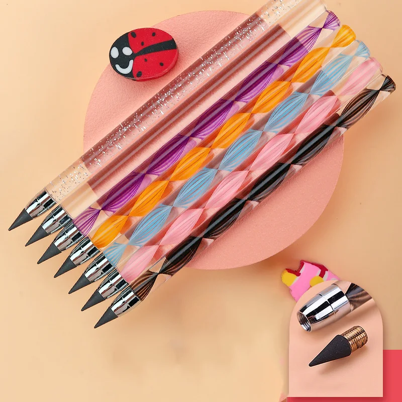 New 2B Endless Pencil for Drawing Eternal Pencil with Cute Decoration Kawaii Stationery Korean School Supplies