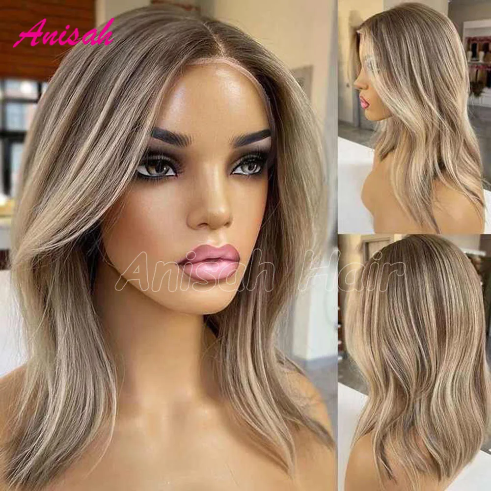 

Ash Blonde Wigs Human Hair Highlight Lace Front Wig Glueless Short Bob Transparent Lace Front Human Hair Wig Preplucked