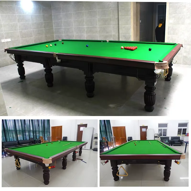 Solid Wood Indoor Snooker Table-Green Cloth Leather Pockets Automatic Ball Return for Commercial & Home Billiard