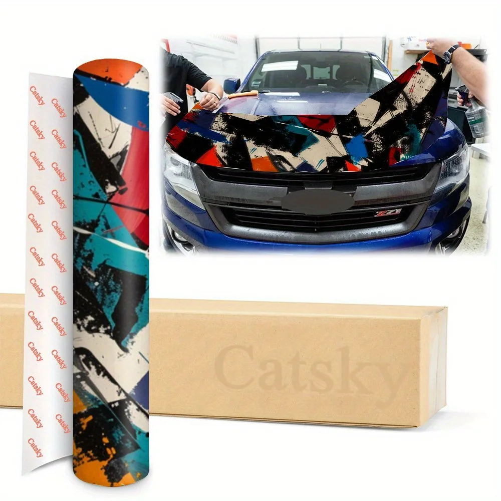 ملصق لاصق لغطاء السيارة التجريدي الملون، أغطية فينيل للسيارة مناسبة لمعظم المركبات، هدية طبقة حماية لغطاء محرك السيارة #5