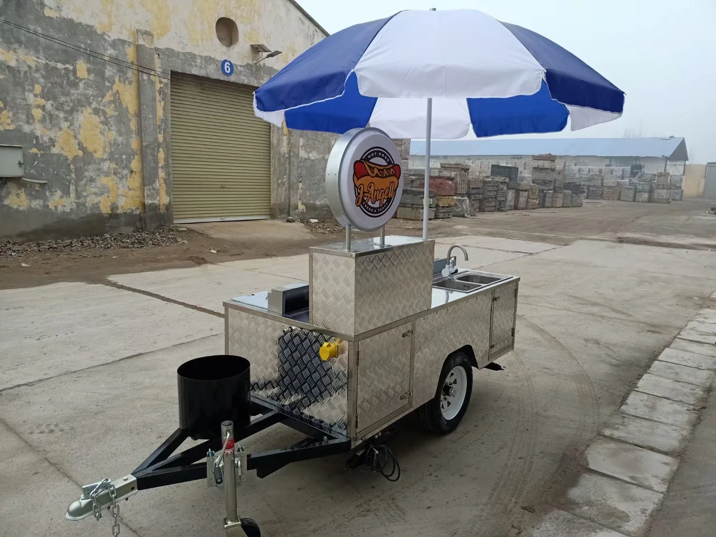 JDR1 - Outdoor Mobile Hot Dog Cart Open Stainless Steel Small Food Cart for Commercial Hot Dog Cooking Racks