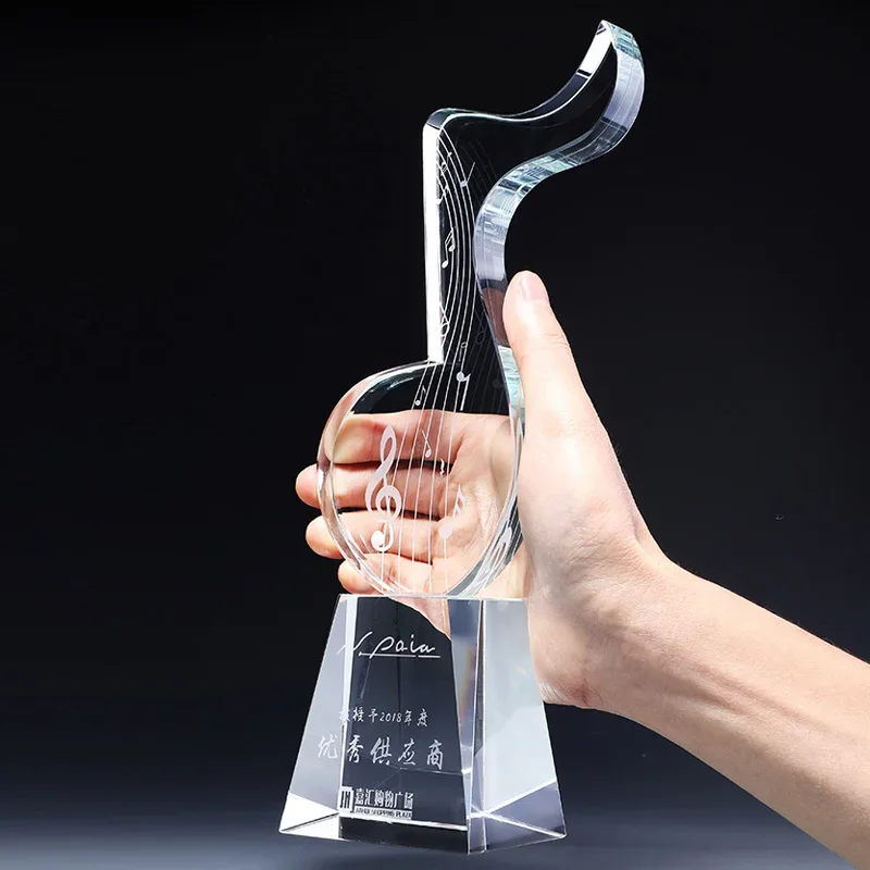 Custom Creative Music Note Crystal Trophy, Singing Competition Excellent Annual Meeting Souvenir Gift Home Decoration Award, 1Pc