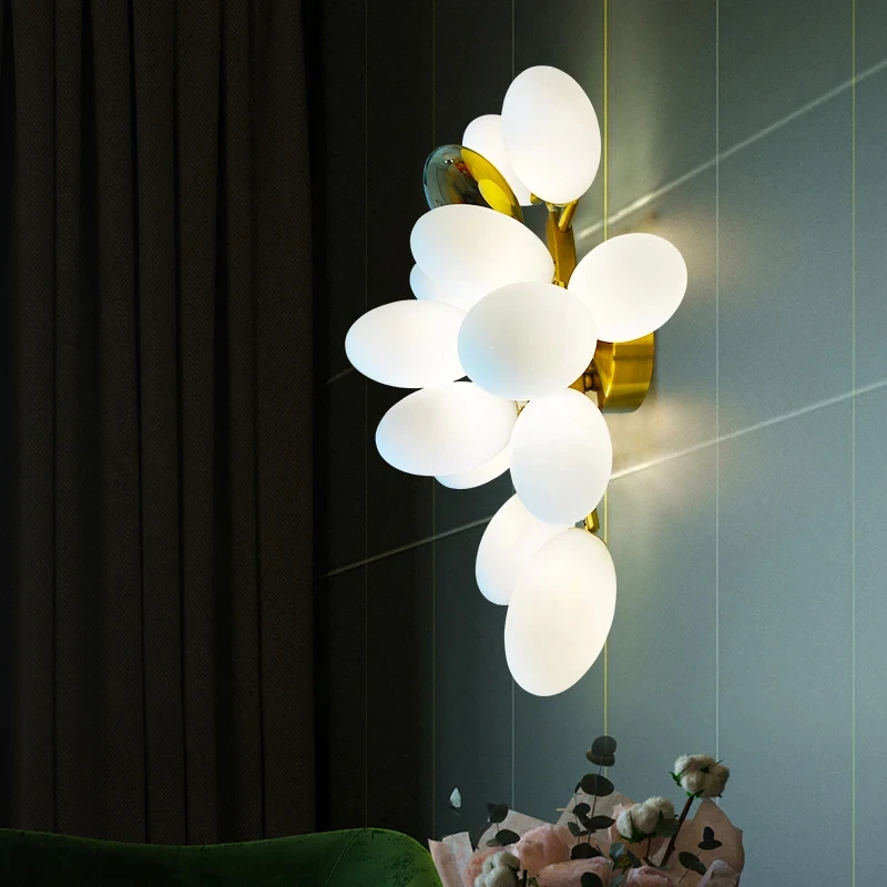 

Creative living room wall lamp white jade glass ball background wall postmodern corridor decoration bedroom bedside Wall lights