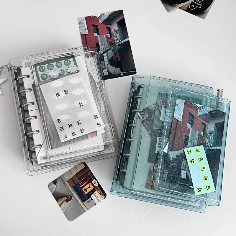 3-Fold Binder Notebook Clear Refillable Loose Leaf Journal Transparent Glitter Photo Card Storage Daily Planner Organizer Gift