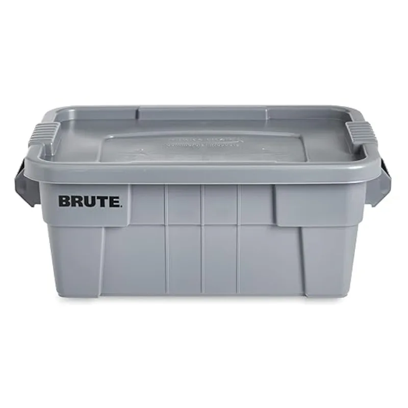 Commercial Products BRUTE Tote Storage Bin with Lid, 14-Gallon, Gray, Rugged/Reusable Boxes