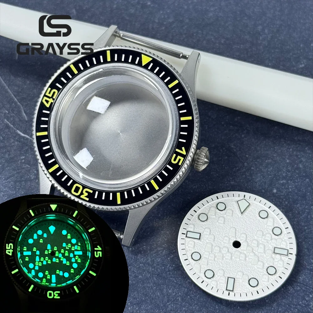 

Винтажный суперсветящийся корпус часов 50 FATHOS 3D Ghost Ретро циферблат часов Bubble Sapphire Пескоструйная обработка для NH34 NH35 NH36 NH70 20atm