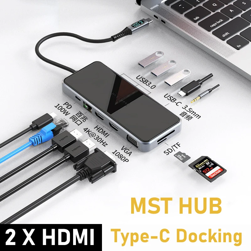 MST hub usb c docking station 2x hdmi for laptop accessories MacBook pro Air Mac HP Dell XPS Lenovo Asus thunderbolt Dock HD