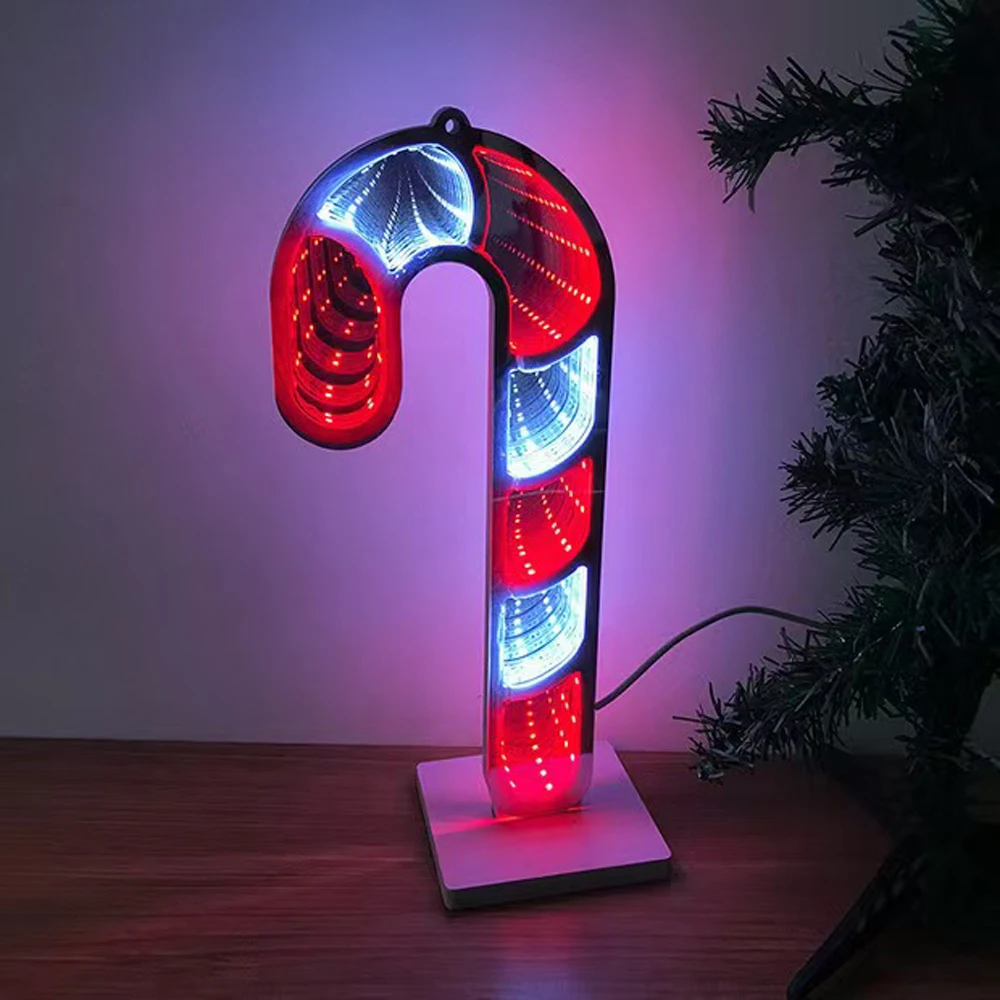 Christmas Walking Stick Desktop LED Lamp 3D Tunnel Mirror Light USB Double Sided LED Night Lights Mirror Home Decor X-mas Gifts