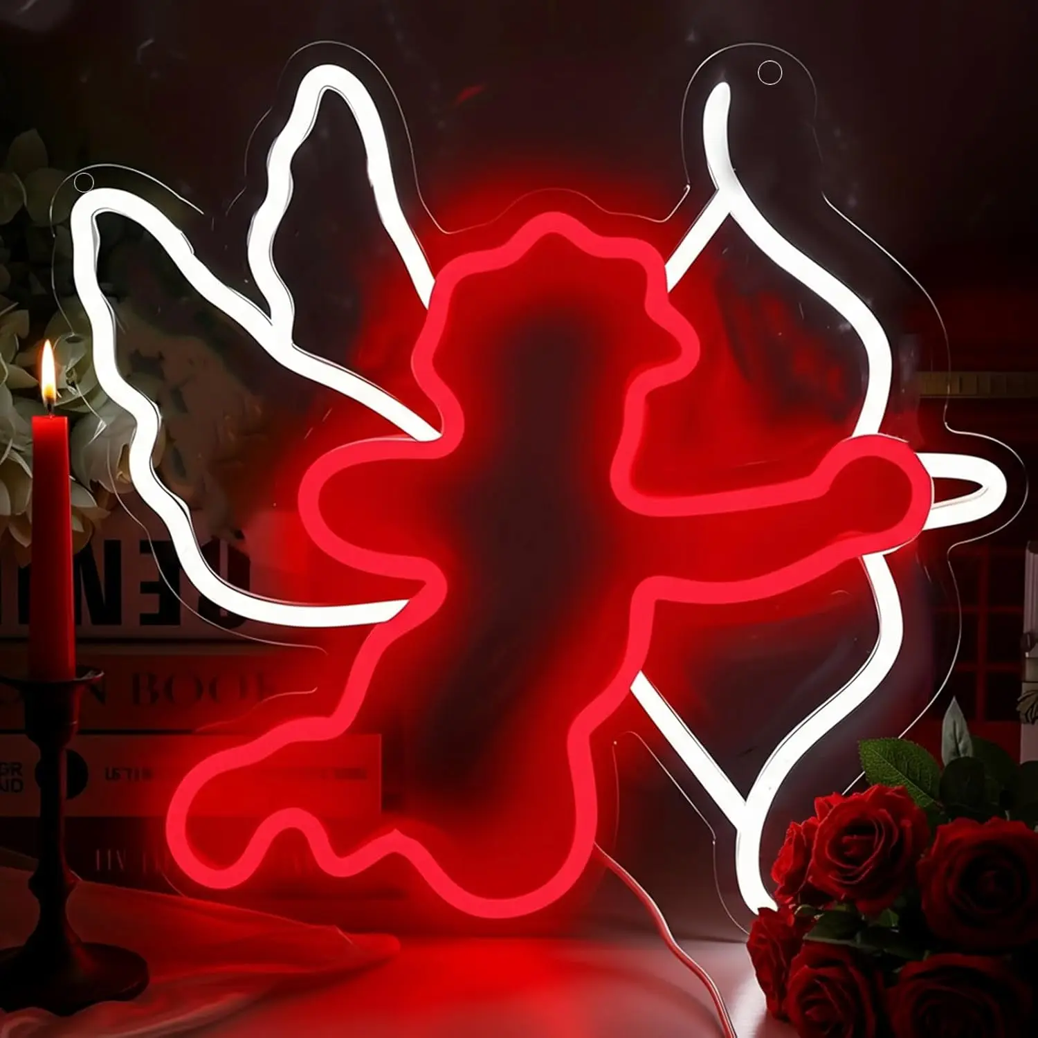 キューピッドネオンサイン-usb調光可能ledネオンライトサイン-ウォールアート装飾-ゲームルーム-寝室-リビングルーム-バー-パーティー-誕生日プレゼント用