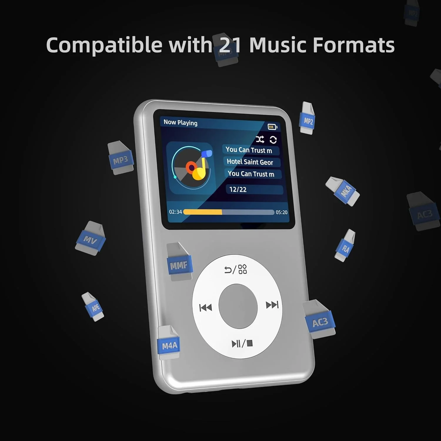 INNIOASIS Y1 مشغل MP3 محمول بسعة 128 جيجابايت، بلوتوث، مفتاح لمس مع راديو فيديو - مشغل موسيقى هاي فاي كلاسيكي آي بود