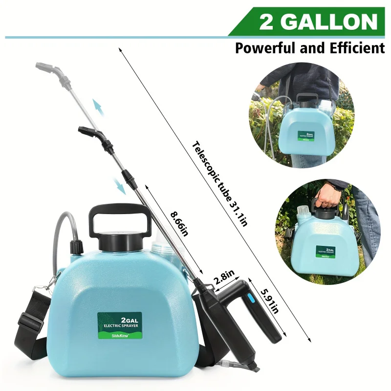 2 Gallon Backpack-Style Rechargeable Electric Sprayer - 3 Adjustable Mist Nozzles, Adjustable Shoulder Strap, Lithium Battery