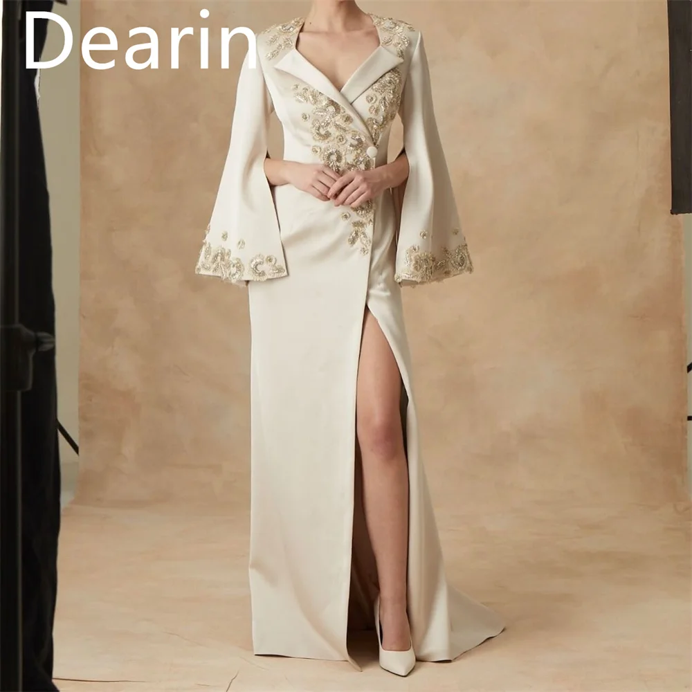 

Customized Prom Dress Dearin V-neck Column Floor Length Skirts Vertically Bespoke Occasion Dresses Formal Evening Gown Saudi Ara