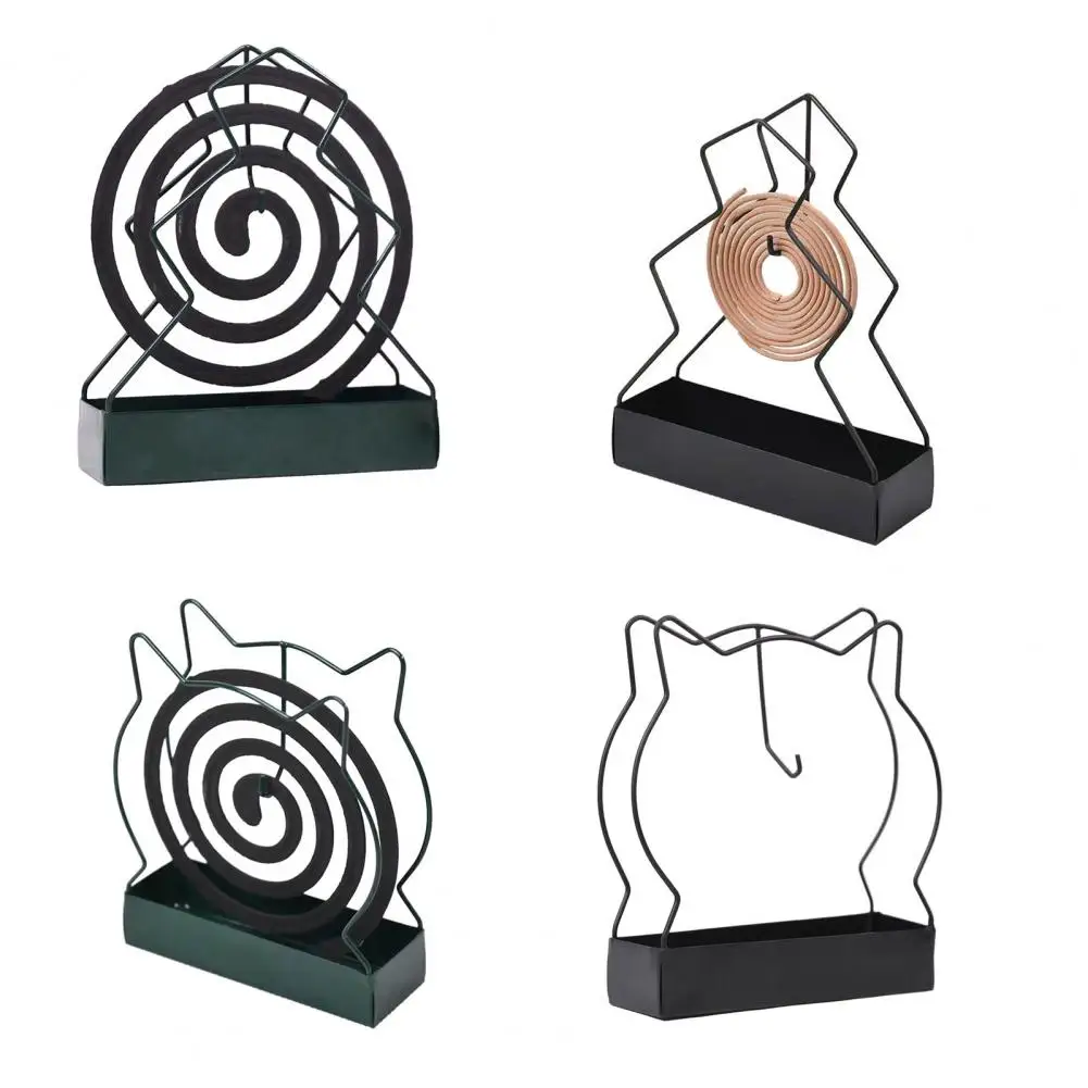 

12.5cm Metal Incense Coil Holder With Ash Catcher Tray Cat Ear Pine Tree Repellent Spiral Incense Incense Burner Decorations