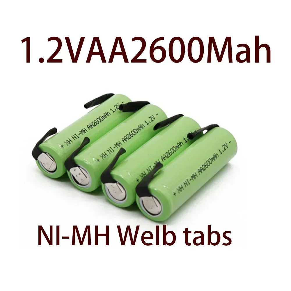 100% แบตเตอรี่ AA แบตเตอรี่แบบชาร์จไฟได้1.2V 2600mAh AA NiMH พร้อมหมุดบัดกรีสำหรับของเล่นแปรงสีฟันไฟฟ้าแบบ DIY