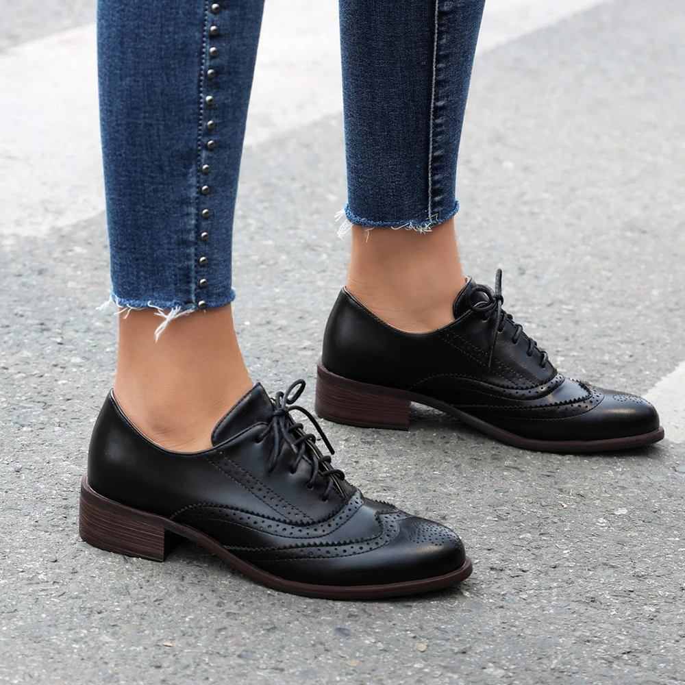 Autumn Spring Retro Oxford Shoes Women White lace up round toe Flats Brogues Office Female Derby Shoes Ladies British style