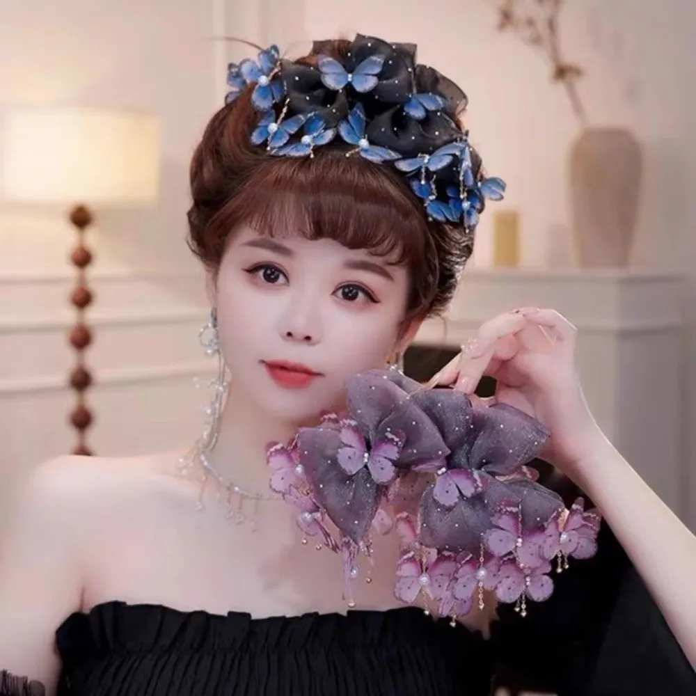 أنيقة فراشة فراشة Hairgrip شرابة شبكة مشبك شعر زهرة البلاستيك استيعاب كليب المرأة