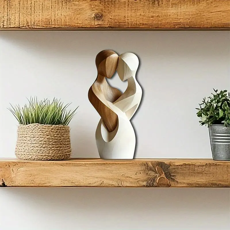 تمثال زوجين خشبي أنيق مسطح ثنائي الأبعاد - ديكور منزلي حديث، خشب صناعي، مثالي لغرفة المعيشة وغرفة النوم أو المكتب #2