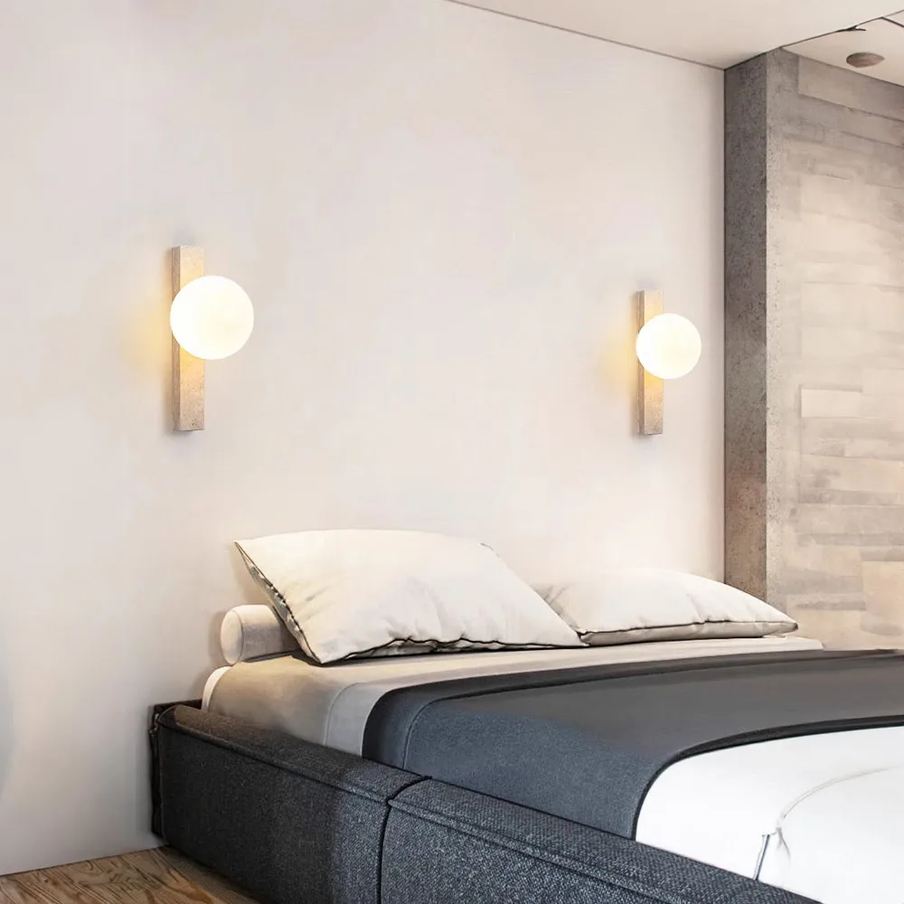 Glass Ball Yellow Travertine Stone, Wabi-sabi Modern style, Wall Sconces Light for Bedroom, Living,  Corridor, Entrance Hall