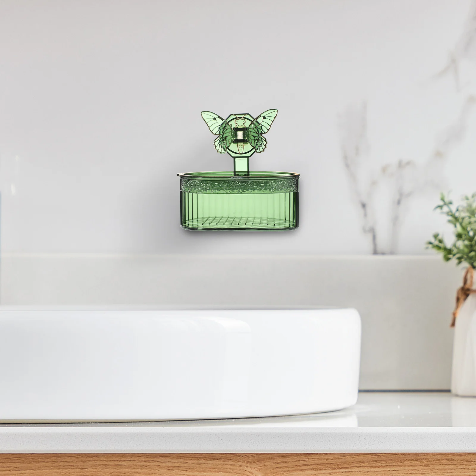 

2PCS Wall Mounted Dish Holder Green Butterfly Cup Double Layer Bathroom Accessories Sponge Drainage Box for for Shower