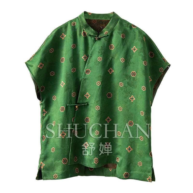 

Новая китайская шелковая ароматная пряжа с облаком и цветком укропа Cheongsam, сумка с воротником-стойкой, рубашка с вращающимися рукавами, женская блузка