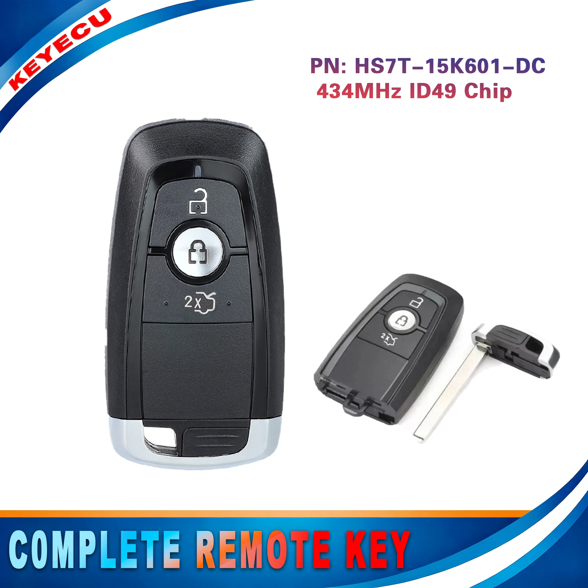 KEYECU for Ford Edge S‑Max Galaxy Ka+ Figo 2017‑2020 Smart Proximity Key Fob HS7T-15K601-DC A2C93142101 434MHz ID49 Chip