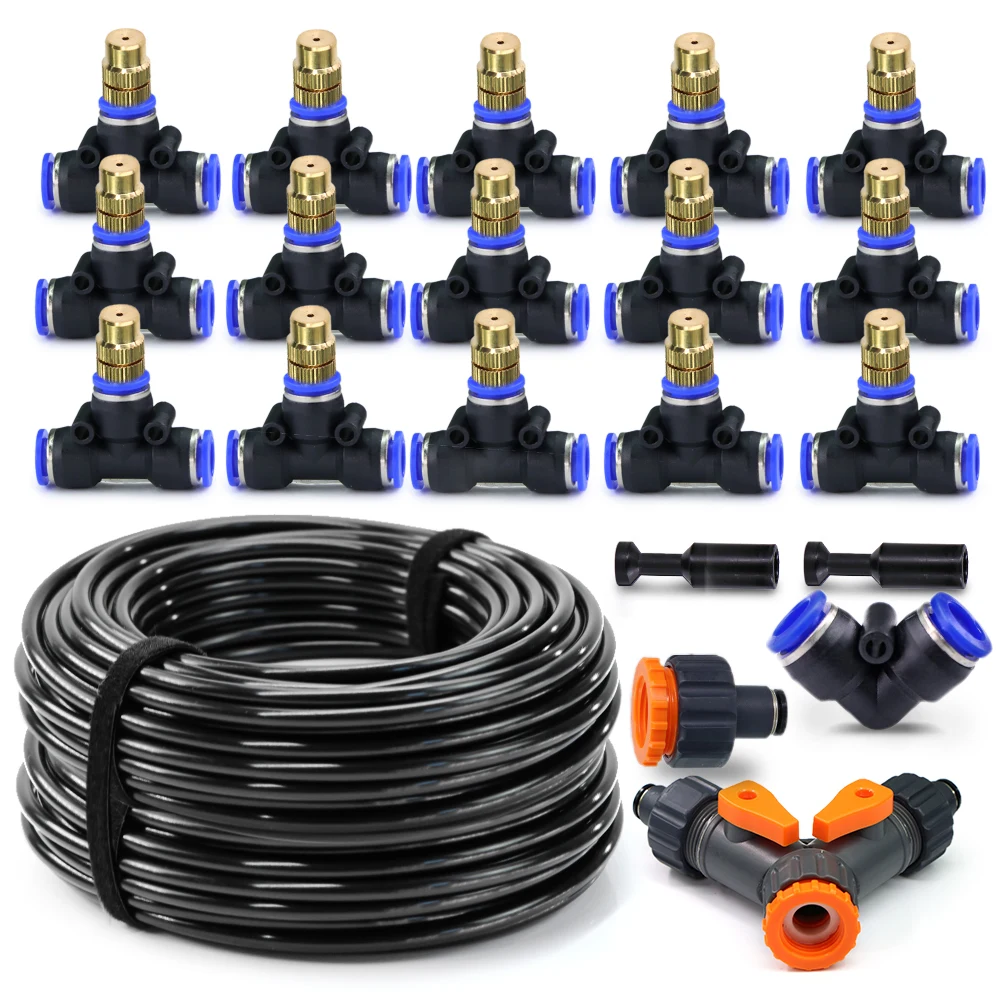 30-5M Outdoor Garden Adjustable Brass Nozzle Atomizer Kit 5/8mm Hose Nebulization Humidification Cool Watering System Lawn Spray