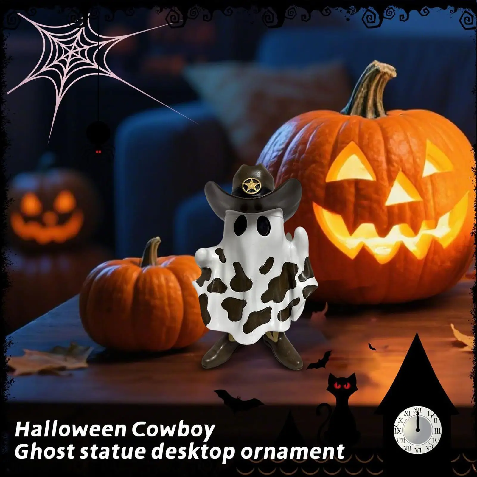 Halloween Cowboy Ghost Statue Cowboy Ghost With Boot And Hat Decor Resin Sculpture Decoration Tabletop Ornament For Home Mantle