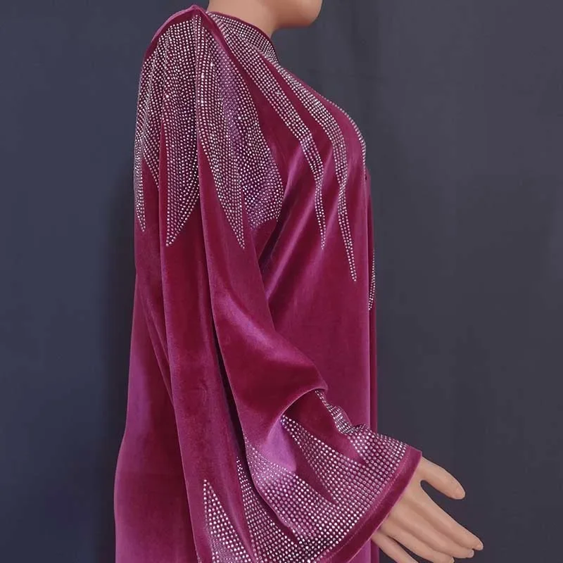 Diamonds Velvet African Abaya Women Muslim Luxury Maxi Dress Dubai Kaftan Morocco Turkey Arab Islam Clothing Jalabiya Caftan Eid