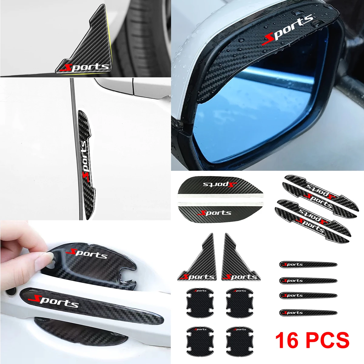 

16pcs Car Exterior Protection Accessories, Car Rearview Mirror Rain Visor, Car Side Door Edge Guards For All Car Models