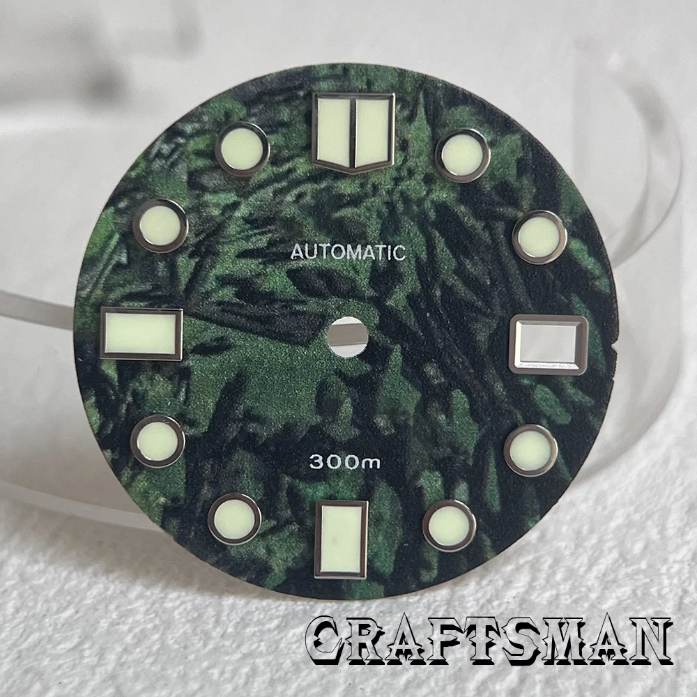 28.5mm Meteorite Texture Wave Texture Green Luminous Dial FIT NH35 3 o'clock NH36 3 o'clock Movement Case Custom Logo Dial