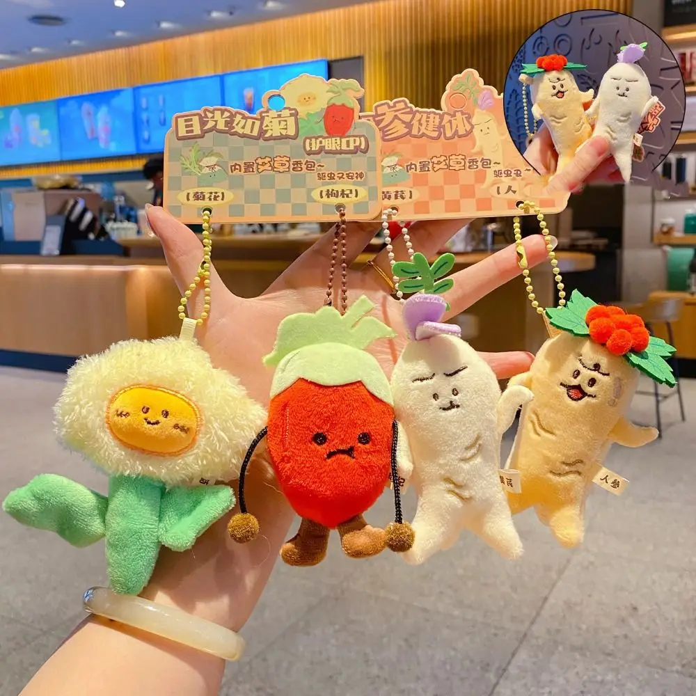 

PP Cotton Expression Doll Keychains Fluffy Lifelike Mugwort Scented Plush Pendant Comfortable Cartoon Ginseng Plush Keychain