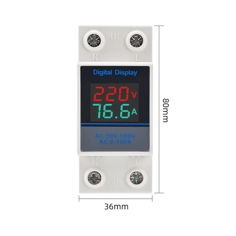 DIN Rail LED Digital Voltmeter Ammeter AC50-500V 220V 380V 1-63A 1-100A Panel Voltage Ammeter Voltammetry Tester