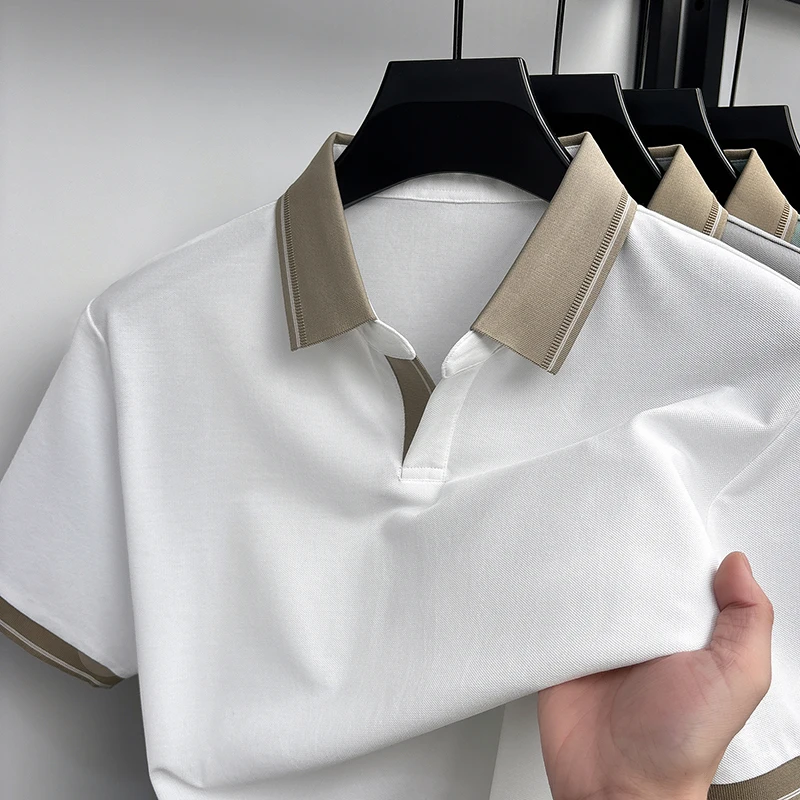 Light luxury new fashion short sleeve polo shirt men's summer breathable comfort casual personality color blocked lapel T-shirt