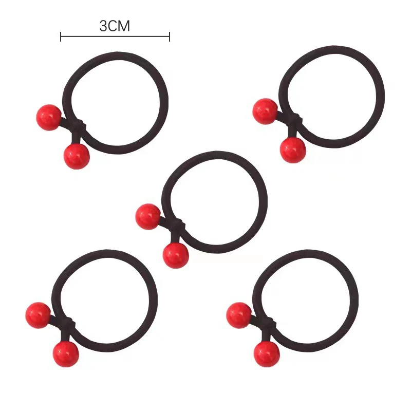 

【DY】50PC/Set Children's Elastic Rubber Hair Bands for Girls Red Beans Ponytail Holders Hair Rope Ties Hair Accessories