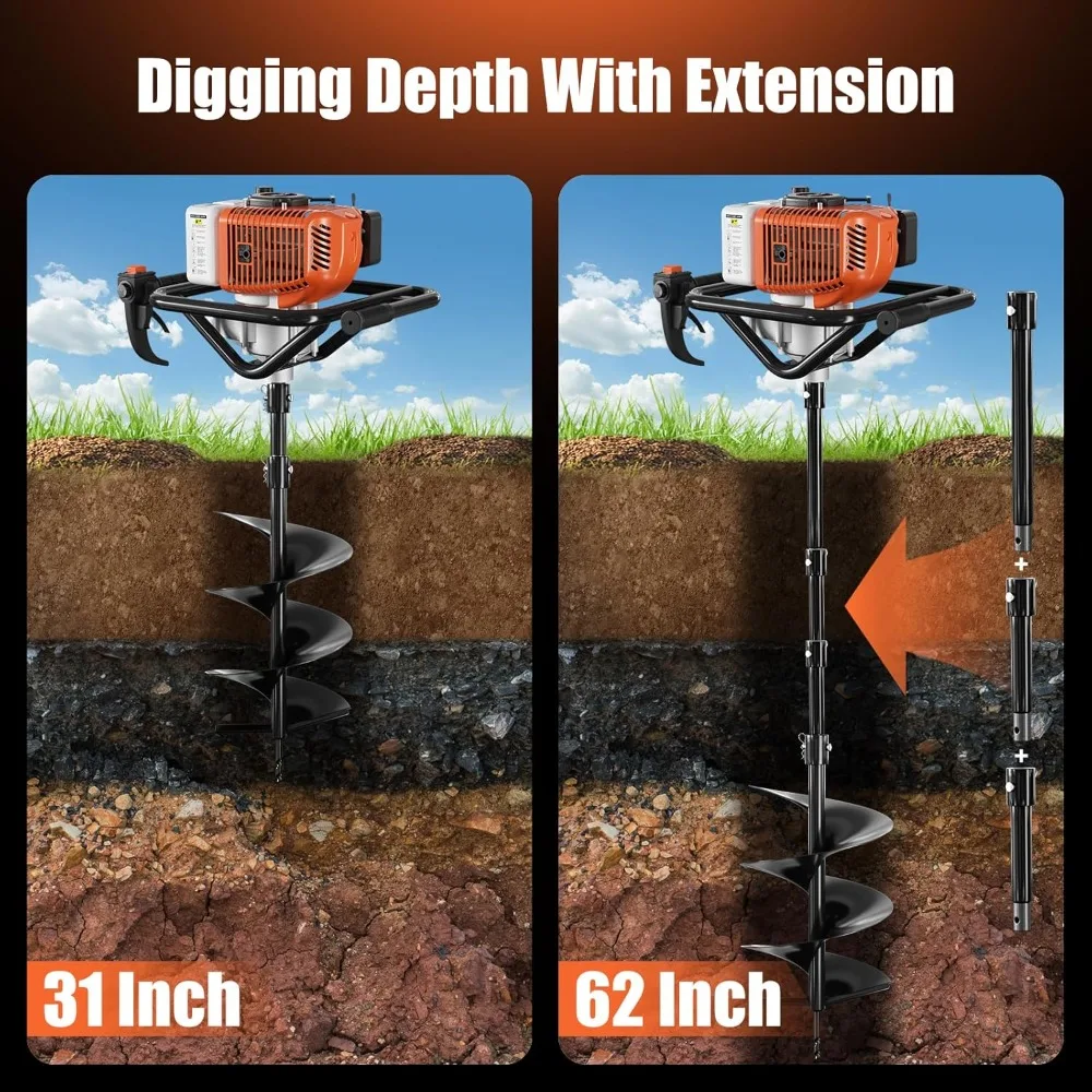 حفار ثقب عمود التوجيه 72 سي سي، حفار أرضي يعمل بالغاز مع 2 لقمة ثقب اوجير (6 و 8) + 2 قضبان تمديد 31.5