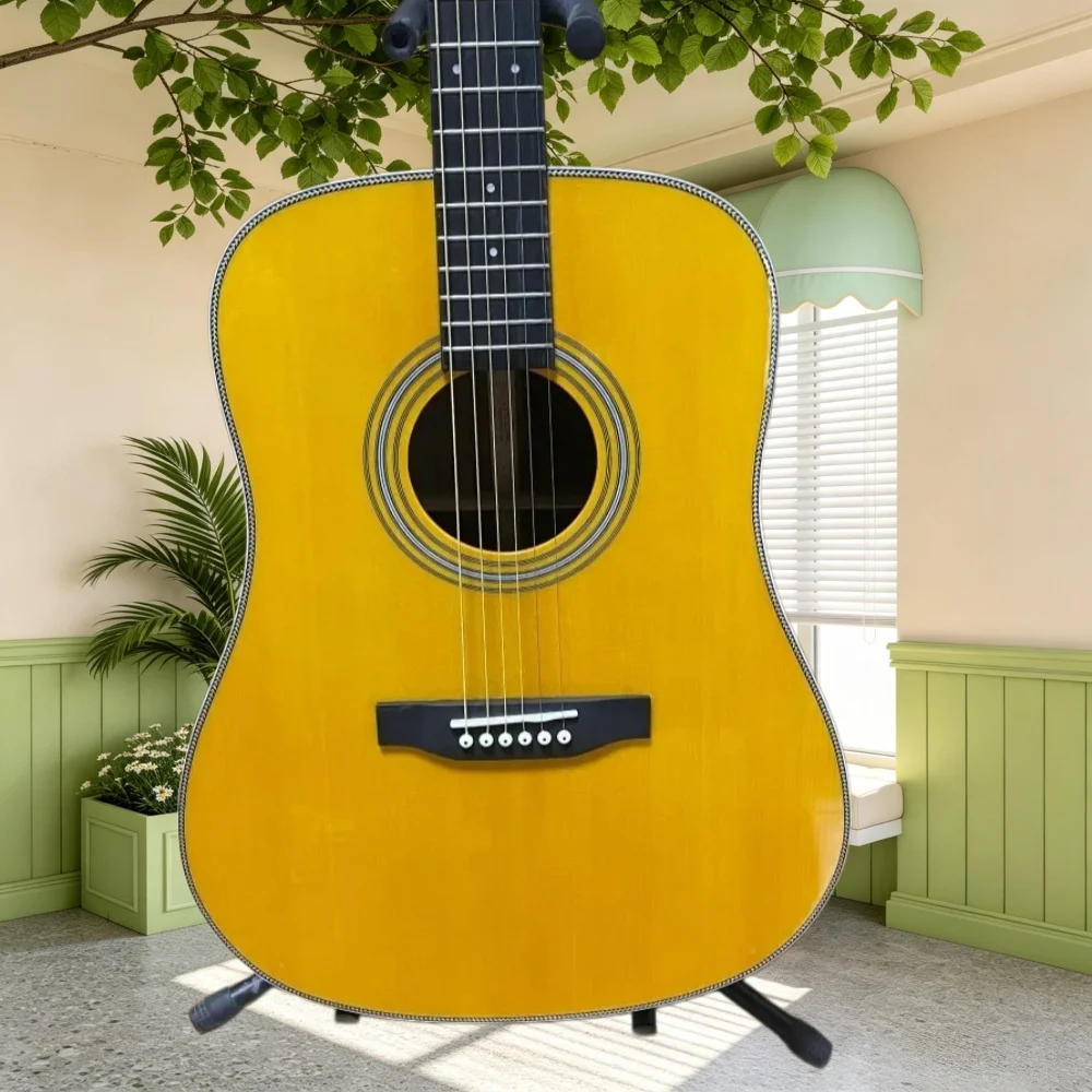HD28 Vintage Yellow Dreadnought Acoustic Guitar Spruce Top Rosewood Back Sides Ebony Fretboard Beginner‑Intermediate Folk Guitar